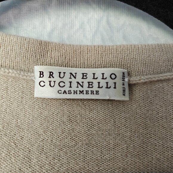 BRUNELLO CUCINELLI 100% Cashmere Embellished Knit Sweater with Beads Beige Large - Picture 2 of 10